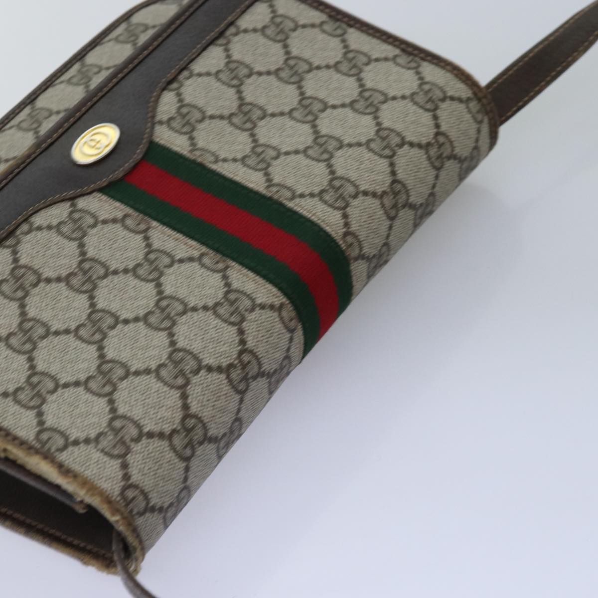 GUCCI GG Supreme Web Sherry Line Shoulder Bag PVC Beige Red Green yk12734