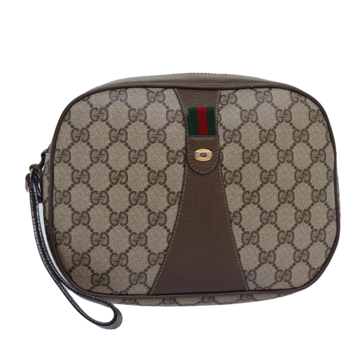 GUCCI GG Supreme Web Sherry Line Clutch Bag PVC Beige Red 89 01 034 yk12747