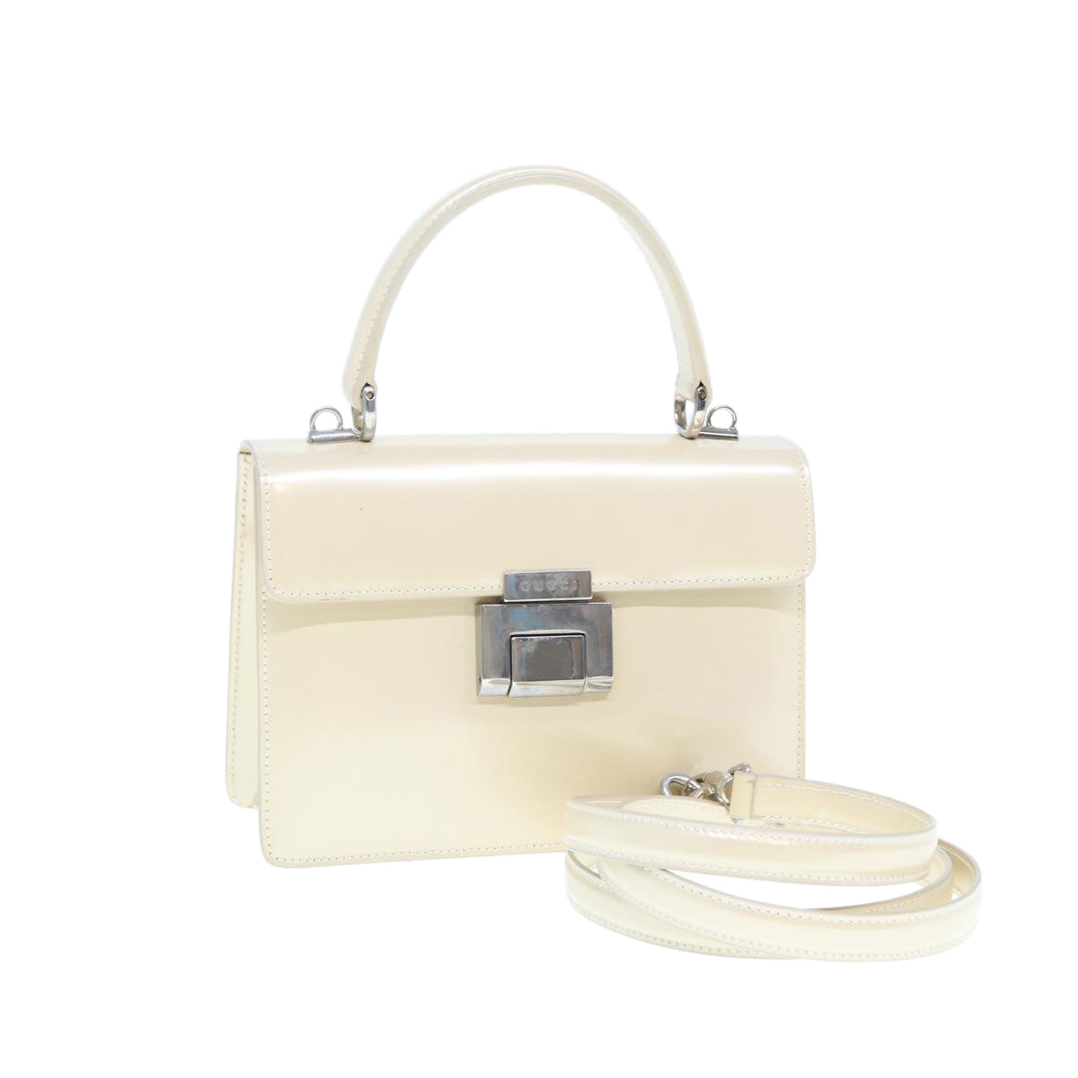 GUCCI Hand Bag Enamel 2way Beige yk12770