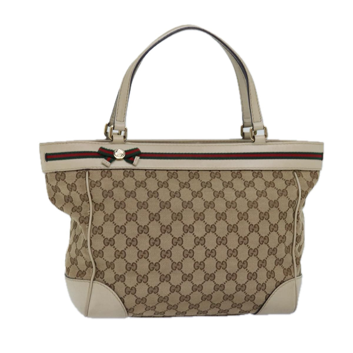 GUCCI GG Canvas Web Sherry Line Tote Bag Beige Red Green 257061 yk12775