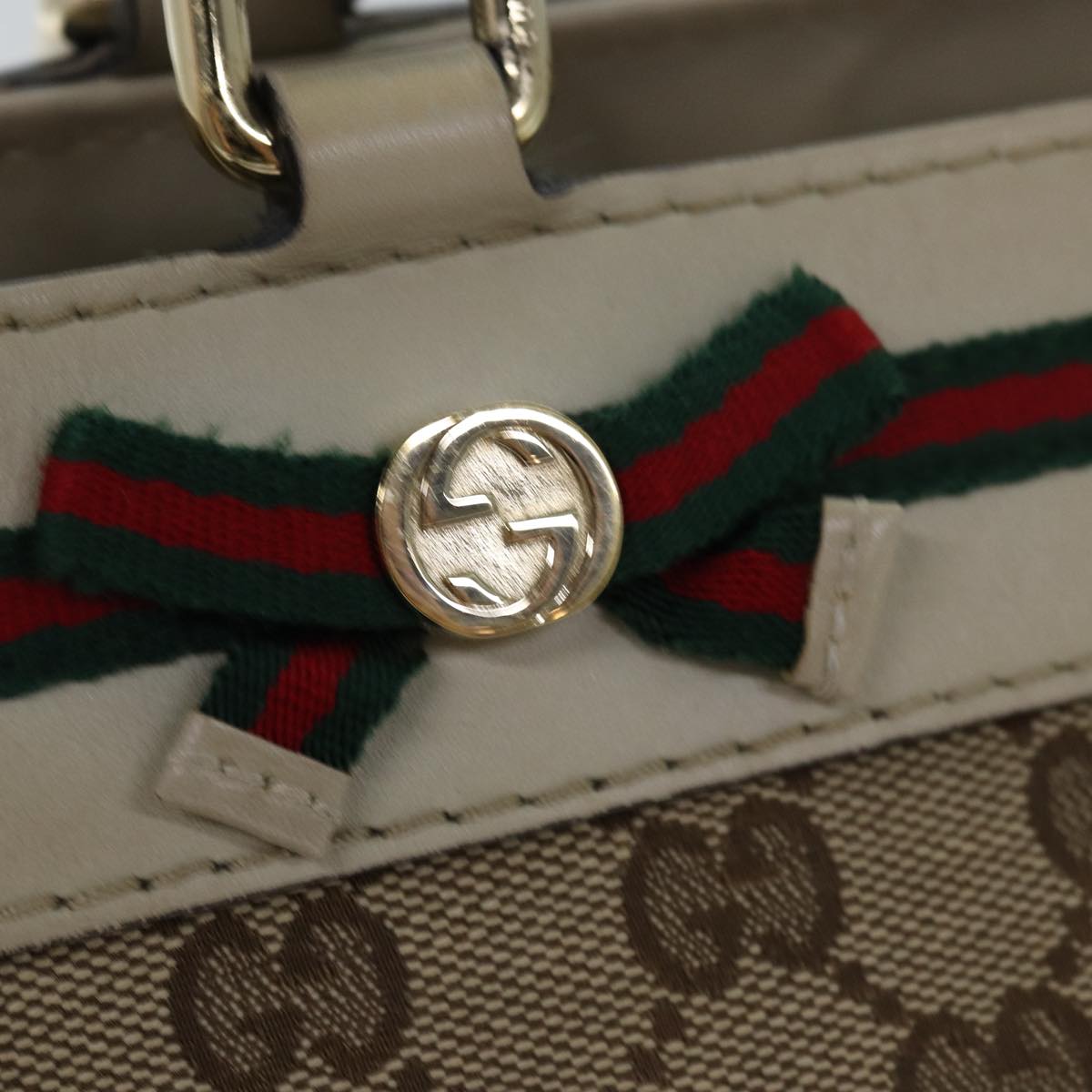 GUCCI GG Canvas Web Sherry Line Tote Bag Beige Red Green 257061 yk12775
