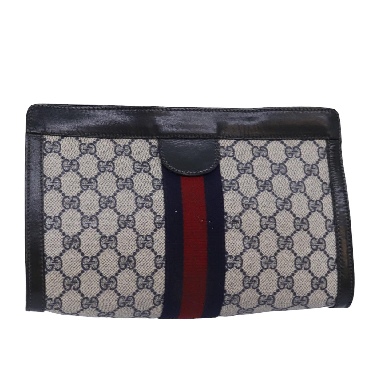 GUCCI GG Supreme Sherry Line Clutch Bag PVC Navy Red 67 014 2125 yk12776