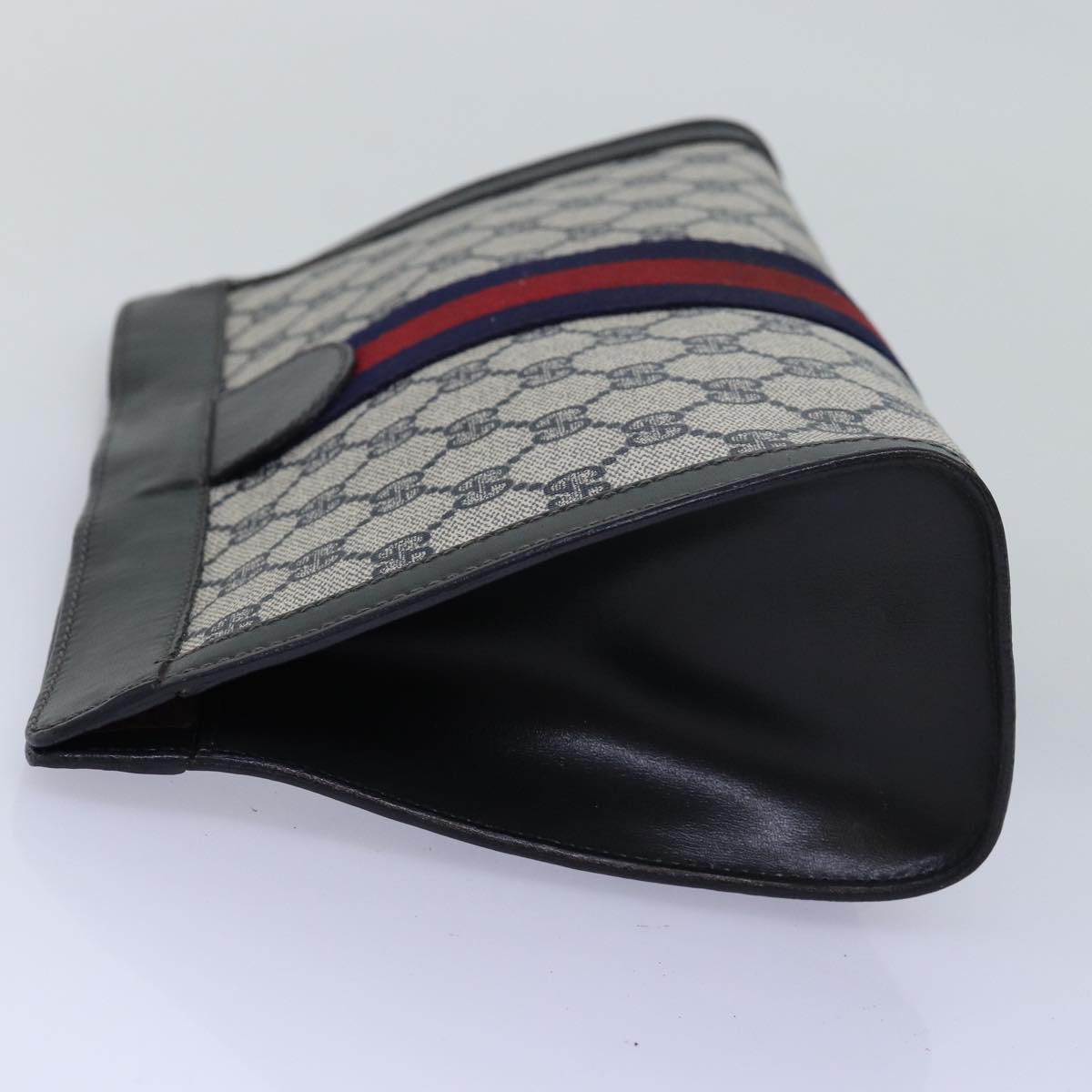 GUCCI GG Supreme Sherry Line Clutch Bag PVC Navy Red 67 014 2125 yk12776