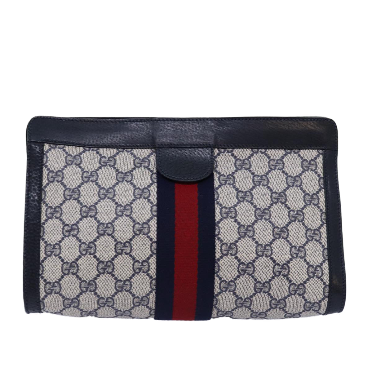 GUCCI GG Supreme Sherry Line Clutch Bag PVC Navy Red 89 01 002 yk12807