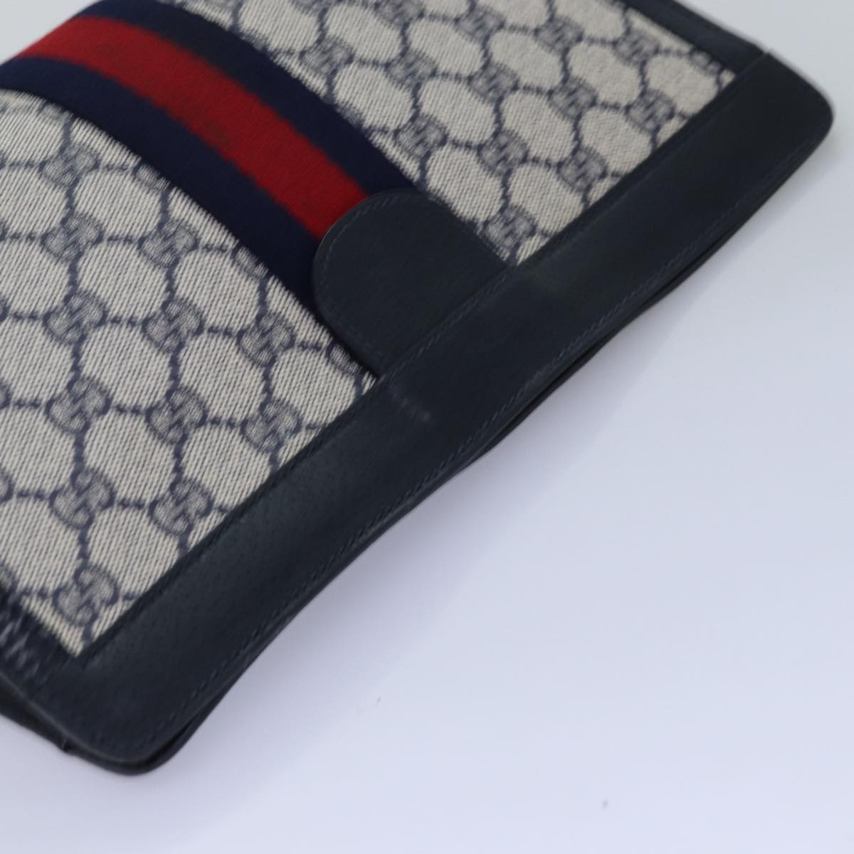 GUCCI GG Supreme Sherry Line Clutch Bag PVC Navy Red 89 01 002 yk12807