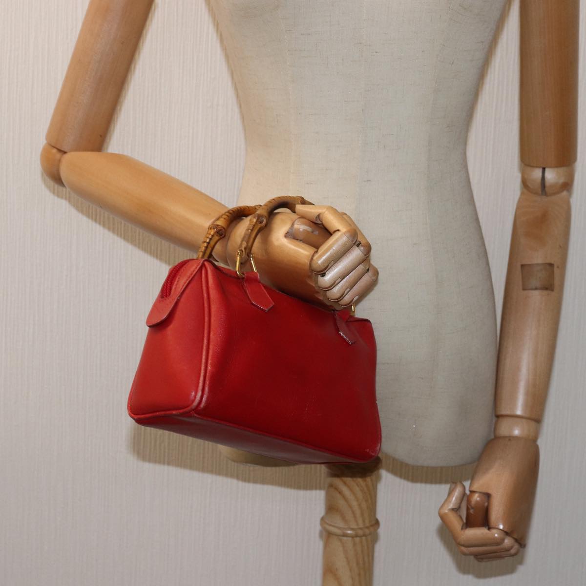 GUCCI Bamboo Hand Bag Leather Red 007 122 0232 yk12871