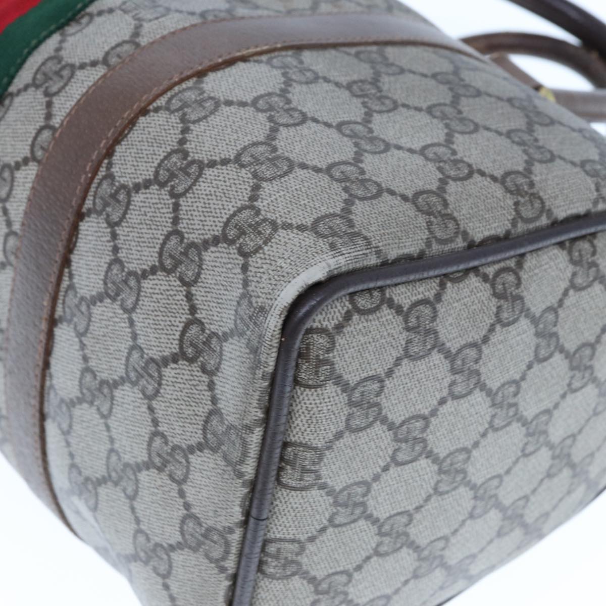 GUCCI GG Supreme Web Sherry Line Boston Bag PVC Beige Red 98 02 007 yk13015