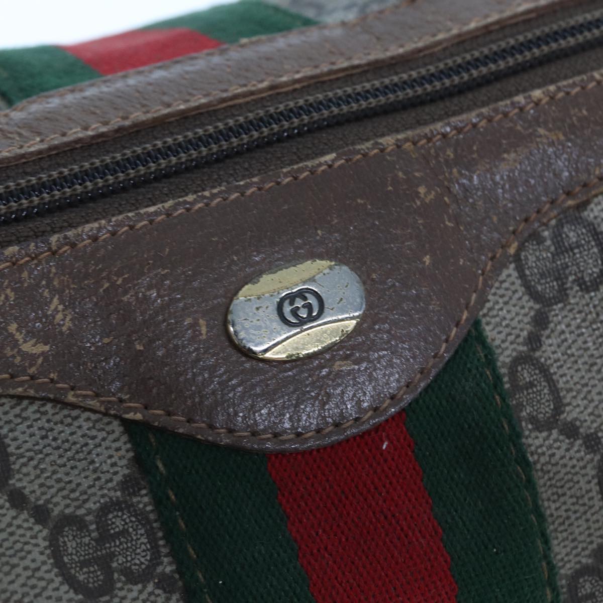 GUCCI GG Supreme Web Sherry Line Boston Bag PVC Beige Red 98 02 007 yk13015