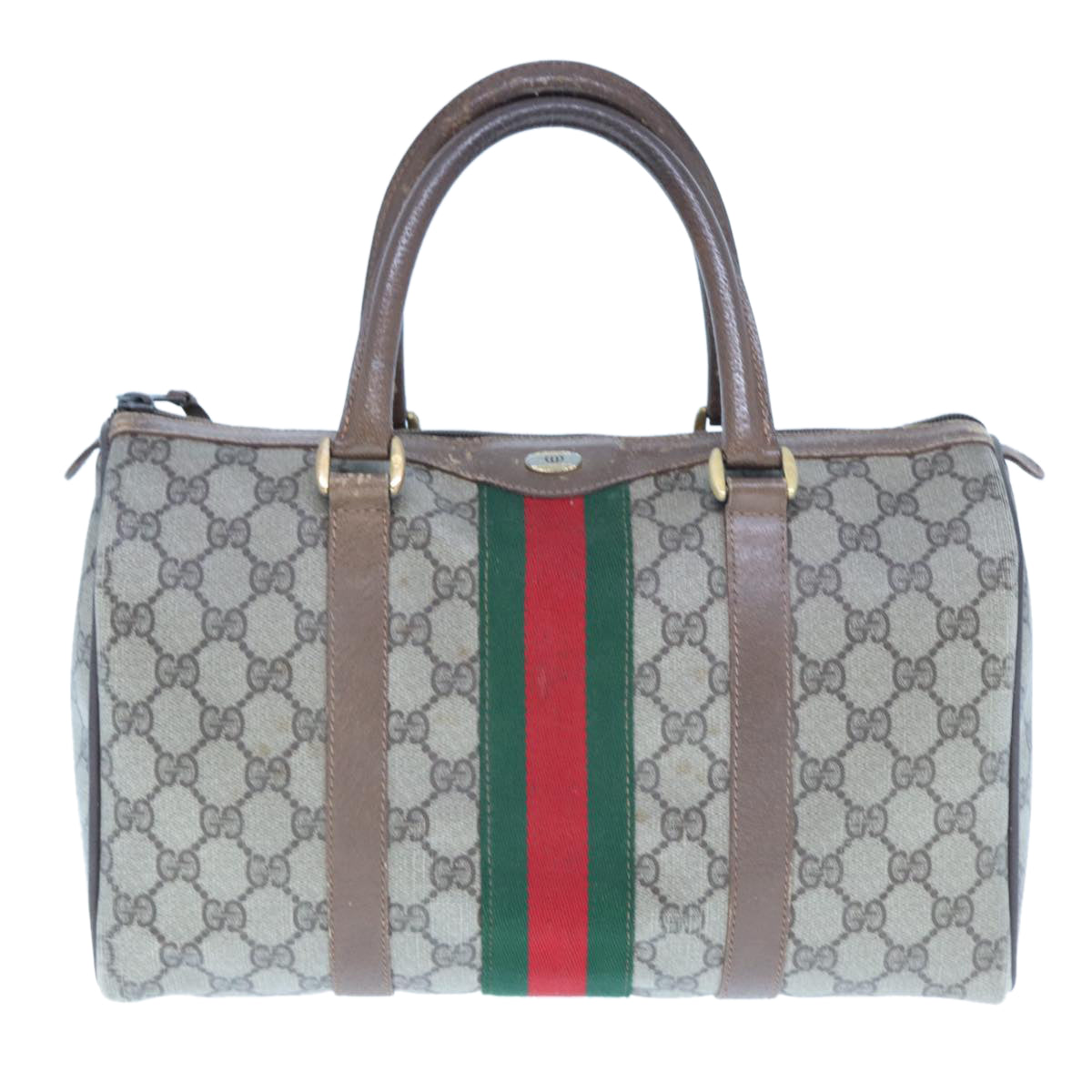 GUCCI GG Supreme Web Sherry Line Boston Bag PVC Beige Red 98 02 007 yk13015