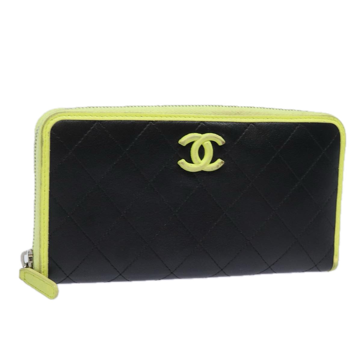 CHANEL Matelasse Long Wallet Leather Black CC yk13055