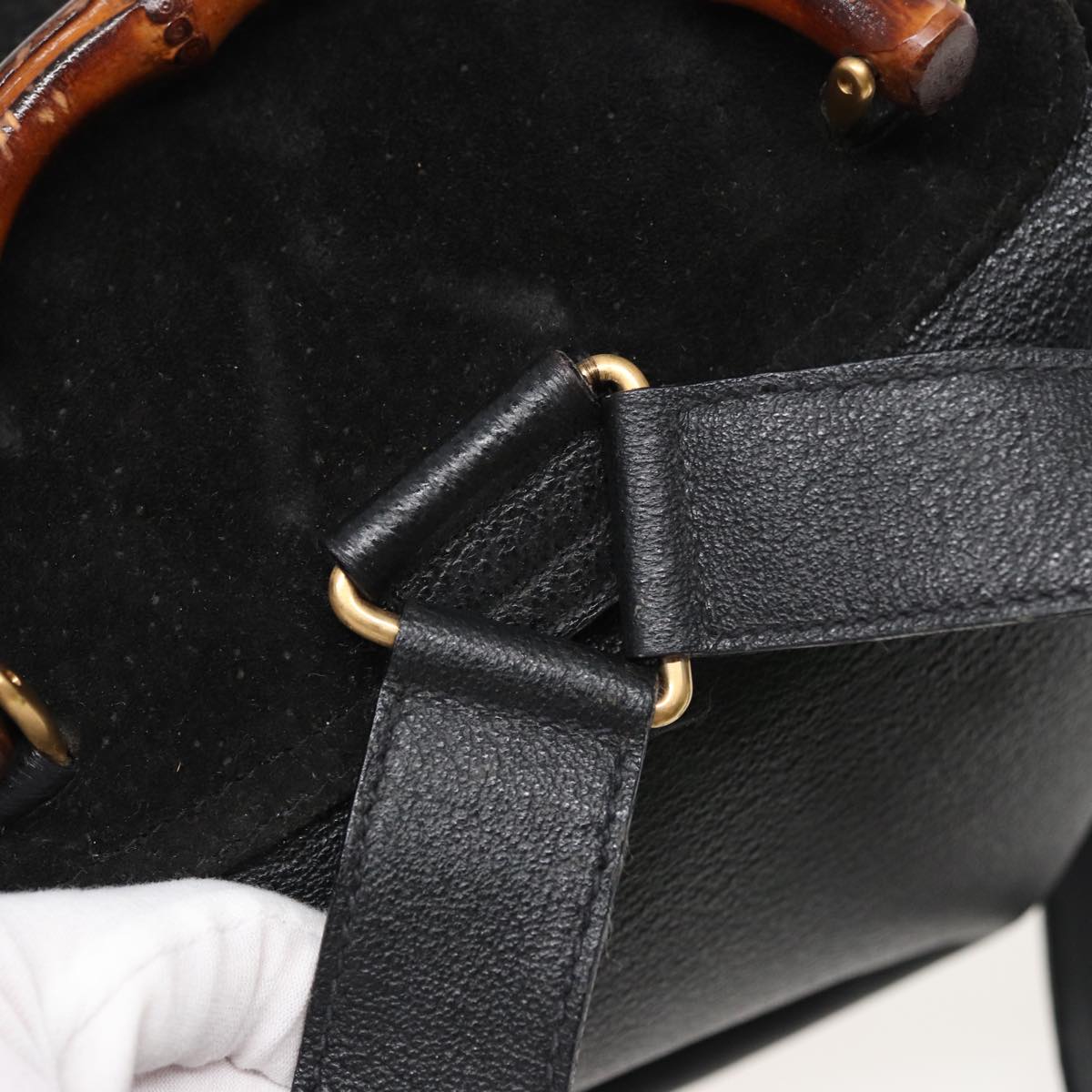 GUCCI Bamboo Shoulder Bag Suede Black 003 2058 0016 yk13089