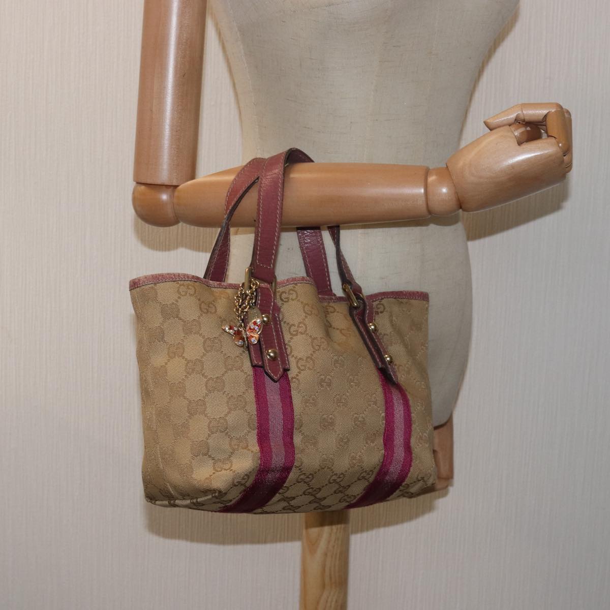 GUCCI GG Canvas Sherry Line Hand Bag Beige Pink 139261 yk13116