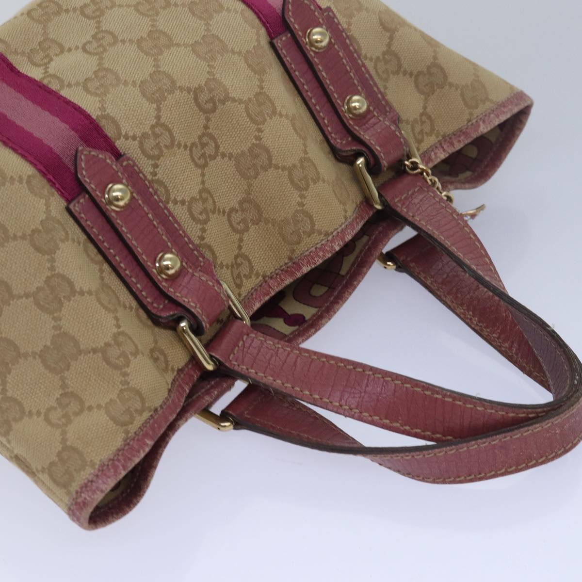 GUCCI GG Canvas Sherry Line Hand Bag Beige Pink 139261 yk13116