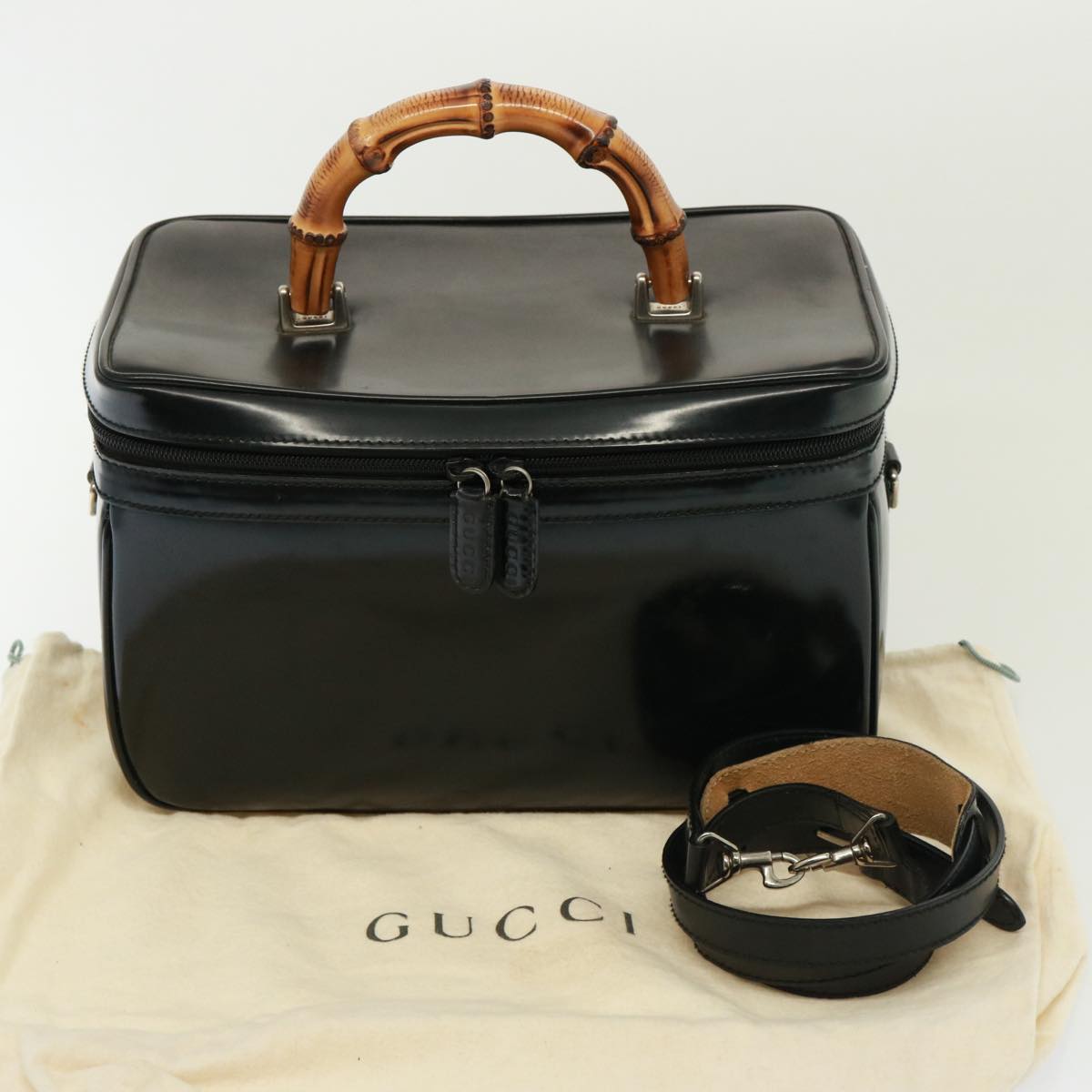 GUCCI Bamboo Vanity Hand Bag Enamel 2way Black 013 122 2491 yk13124