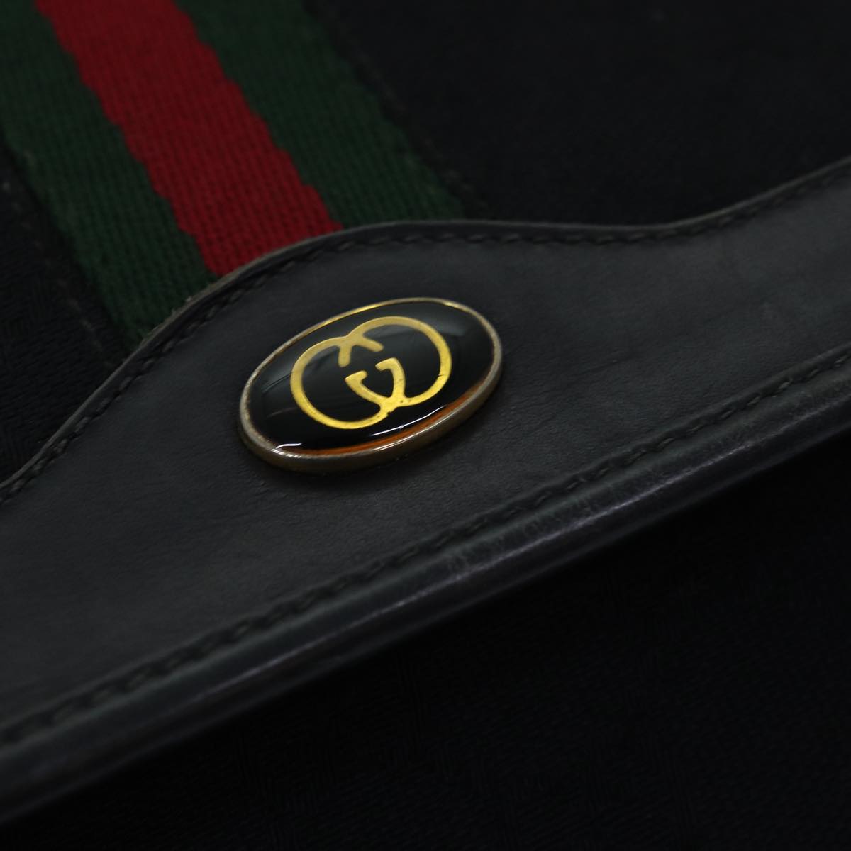 GUCCI GG Canvas Web Sherry Line Shoulder Bag Black Red Green yk13149