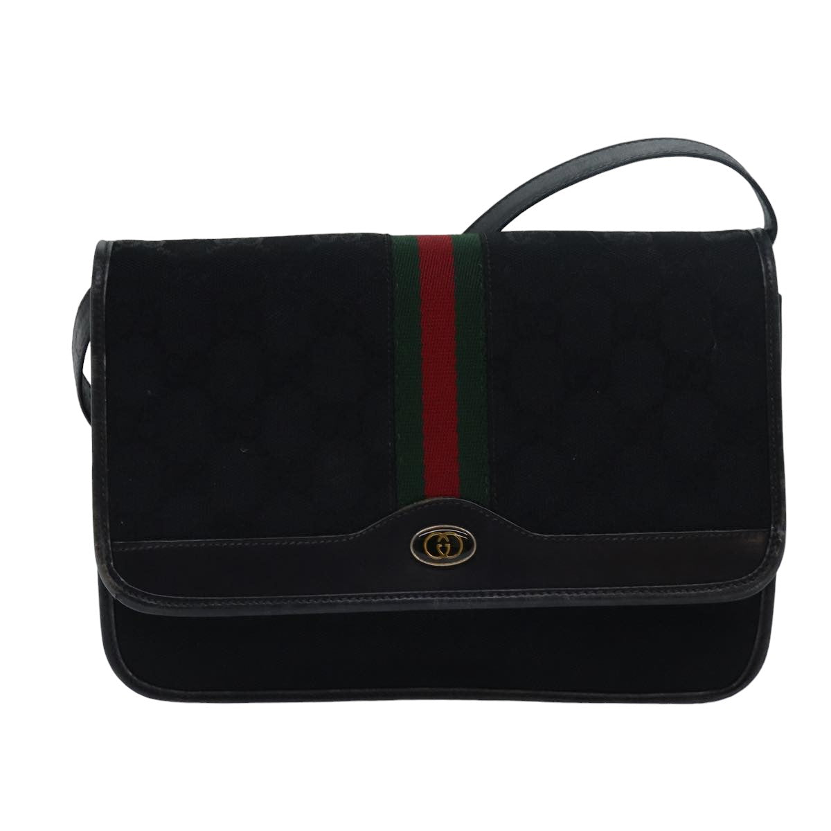GUCCI GG Canvas Web Sherry Line Shoulder Bag Black Red Green yk13149