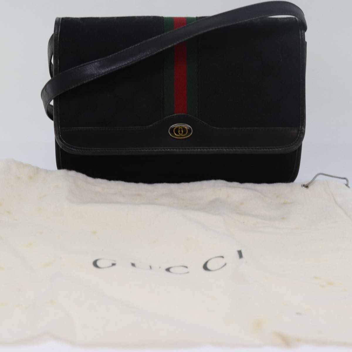 GUCCI GG Canvas Web Sherry Line Shoulder Bag Black Red Green yk13149