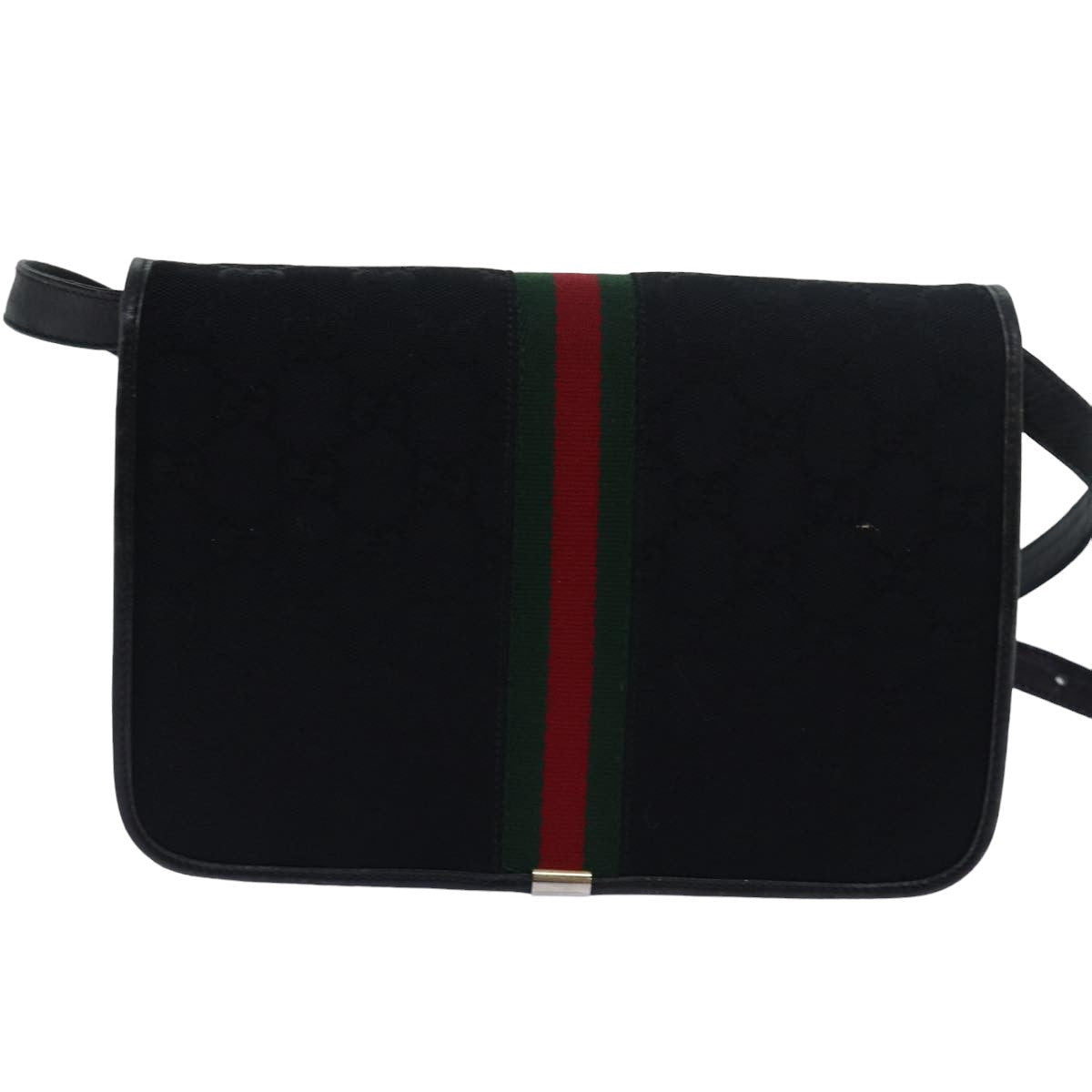GUCCI GG Canvas Web Sherry Line Shoulder Bag Black Red Green yk13149