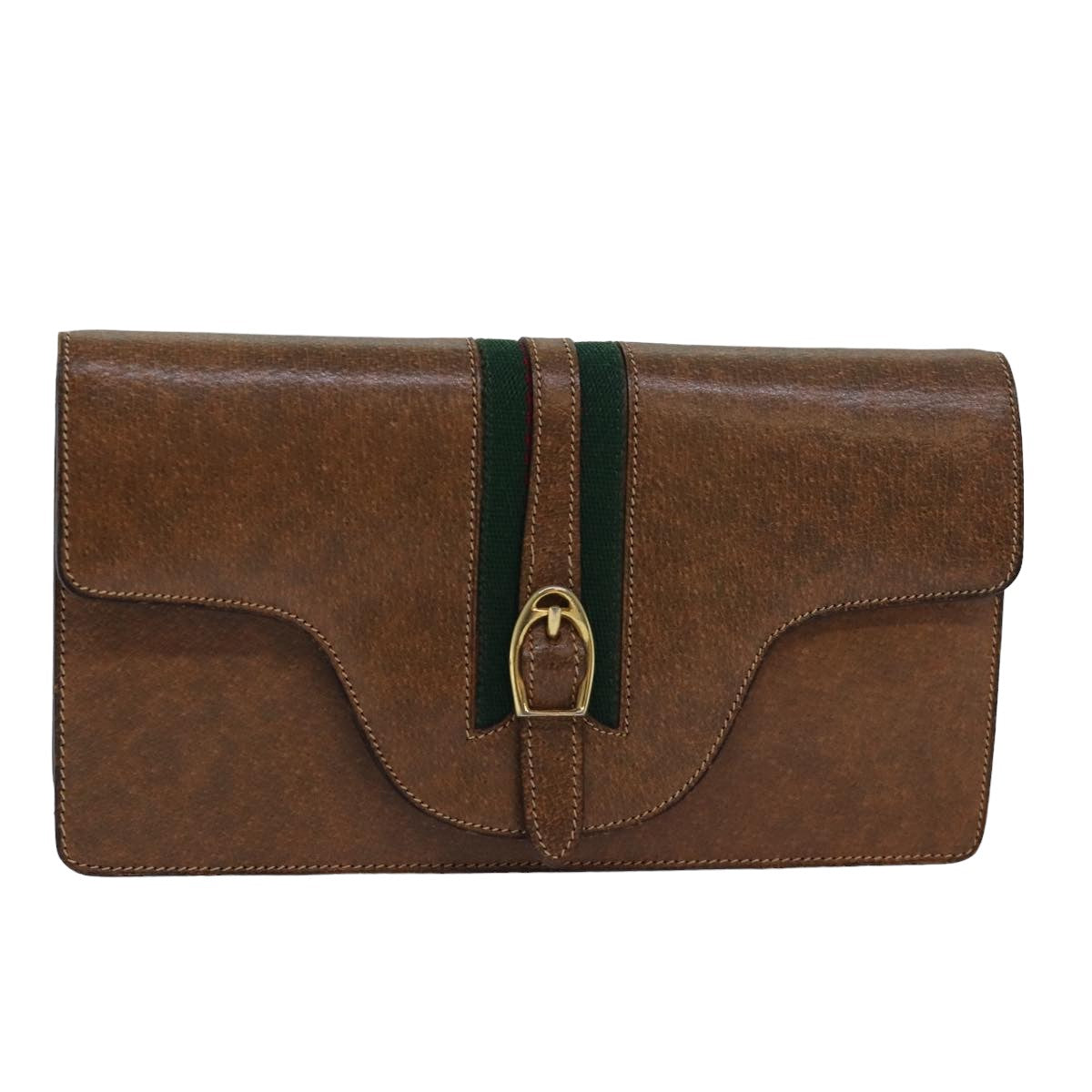 GUCCI Pouch Leather Brown yk13167