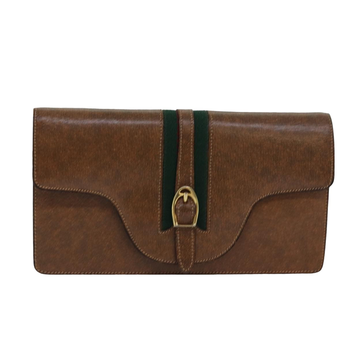 GUCCI Pouch Leather Brown yk13167