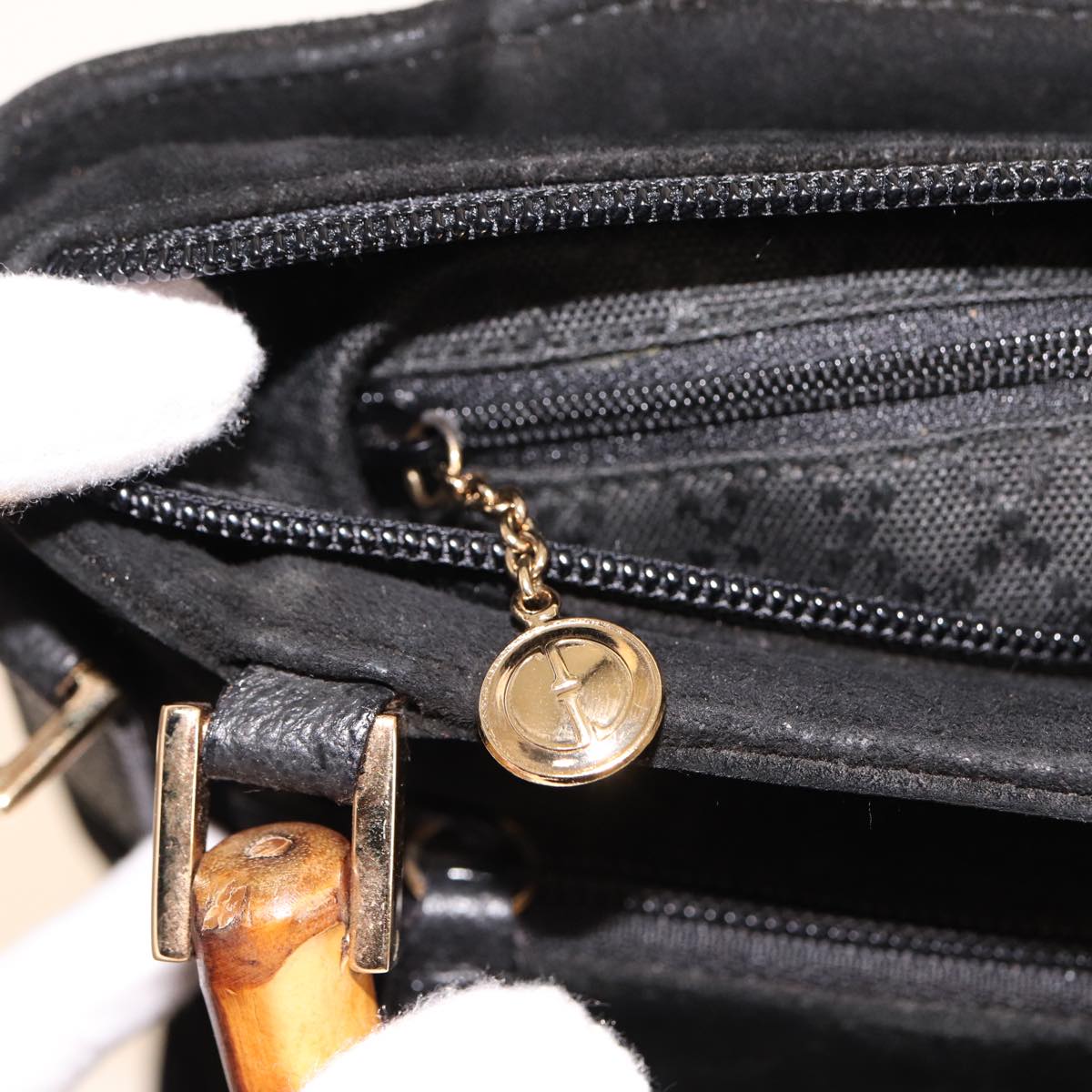 GUCCI Bamboo Hand Bag Suede Black 000 2265 0581 yk13191