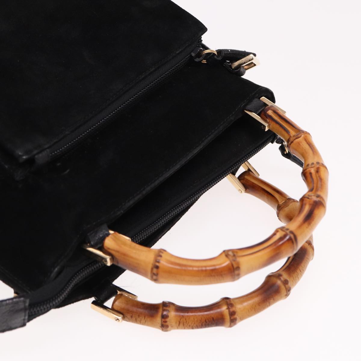 GUCCI Bamboo Hand Bag Suede Black 000 2265 0581 yk13191