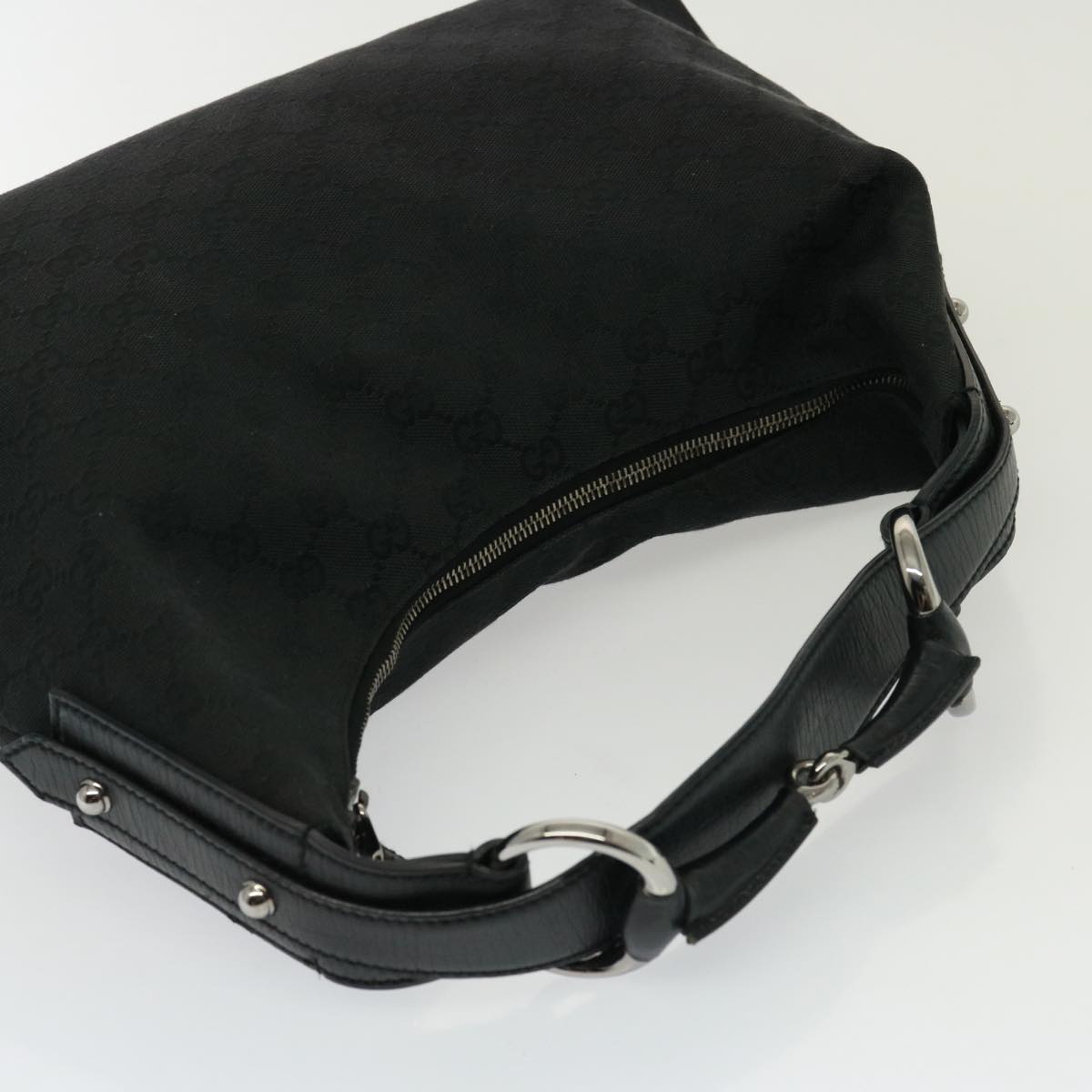 GUCCI GG Canvas Horsebit Shoulder Bag Black 115867 yk13263