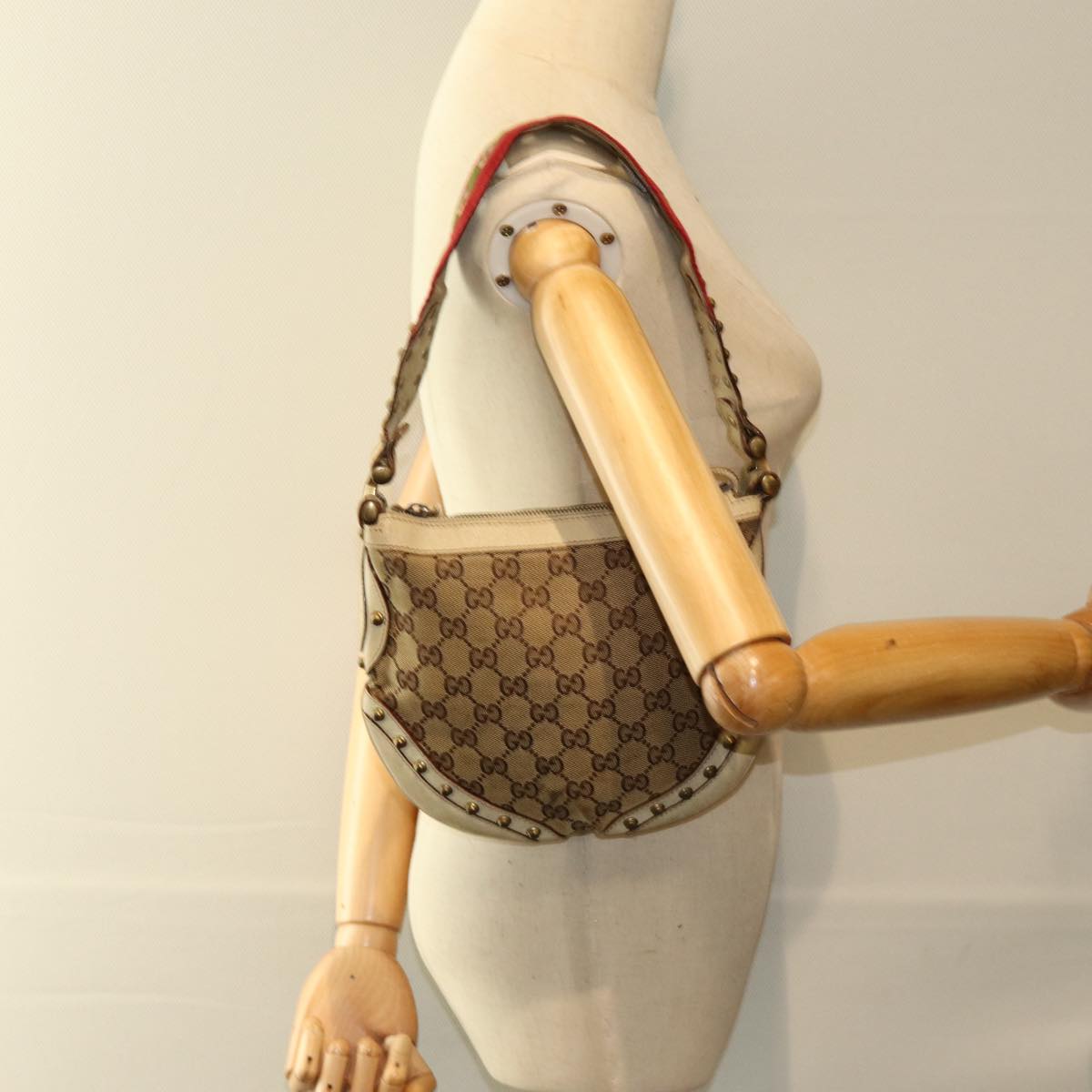 GUCCI GG Canvas Web Sherry Line Shoulder Bag Beige Red Green 144157 yk13422