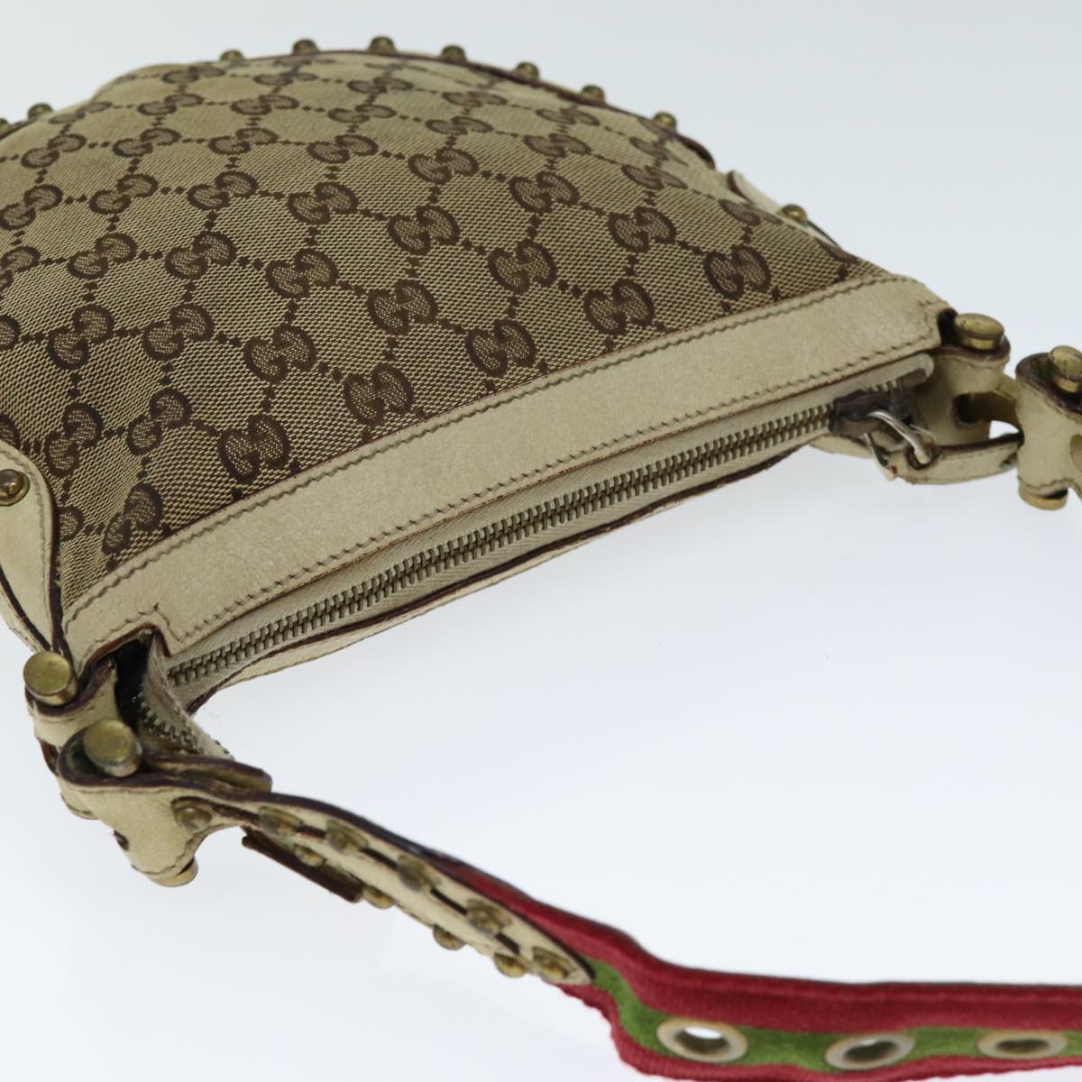 GUCCI GG Canvas Web Sherry Line Shoulder Bag Beige Red Green 144157 yk13422