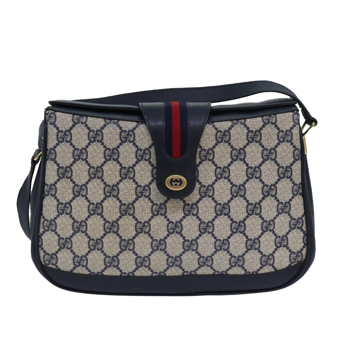 GUCCI GG Supreme Sherry Line Shoulder Bag PVC Navy Red 116 02 076 yk13428