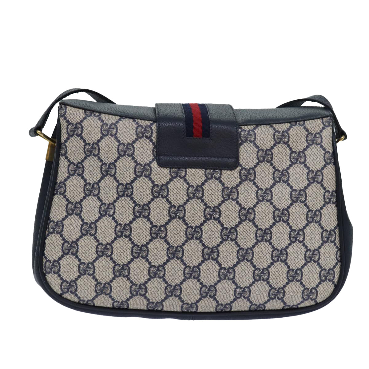 GUCCI GG Supreme Sherry Line Shoulder Bag PVC Navy Red 116 02 076 yk13428