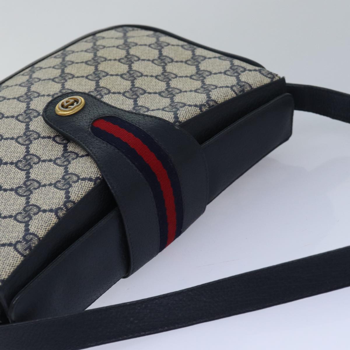 GUCCI GG Supreme Sherry Line Shoulder Bag PVC Navy Red 116 02 076 yk13428