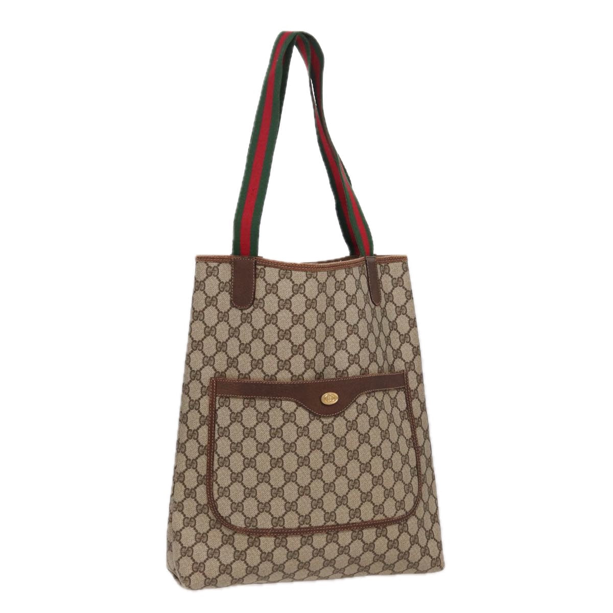 GUCCI GG Canvas Web Sherry Line Tote Bag PVC Leather Beige Green yk13433
