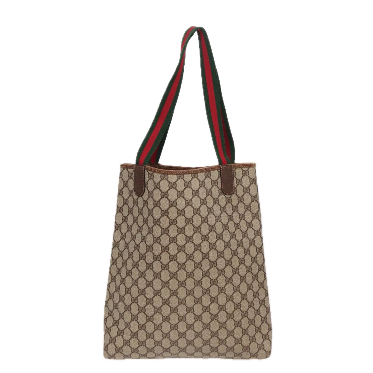GUCCI GG Canvas Web Sherry Line Tote Bag PVC Leather Beige Green yk13433