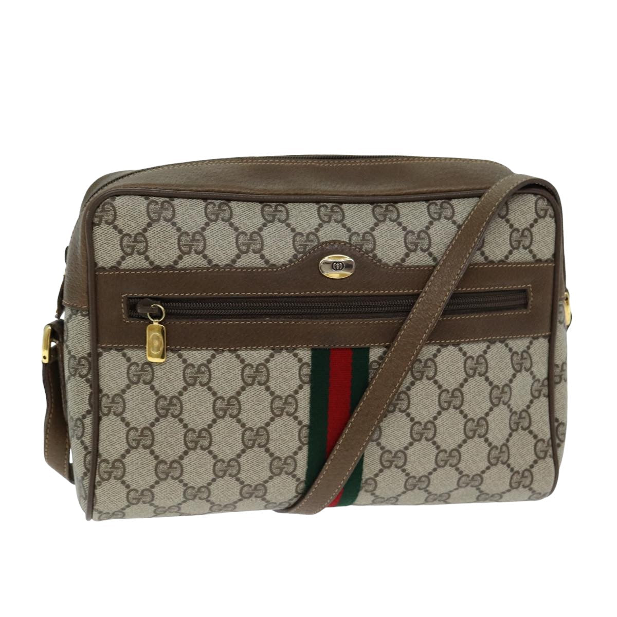GUCCI GG Canvas Web Sherry Line Shoulder Bag PVC Leather Beige Red yk13472