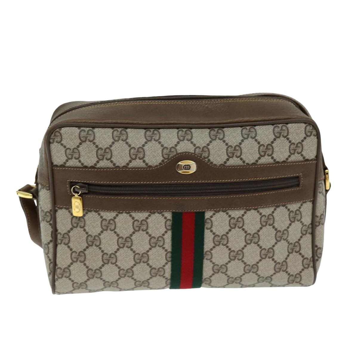 GUCCI GG Canvas Web Sherry Line Shoulder Bag PVC Leather Beige Red yk13472