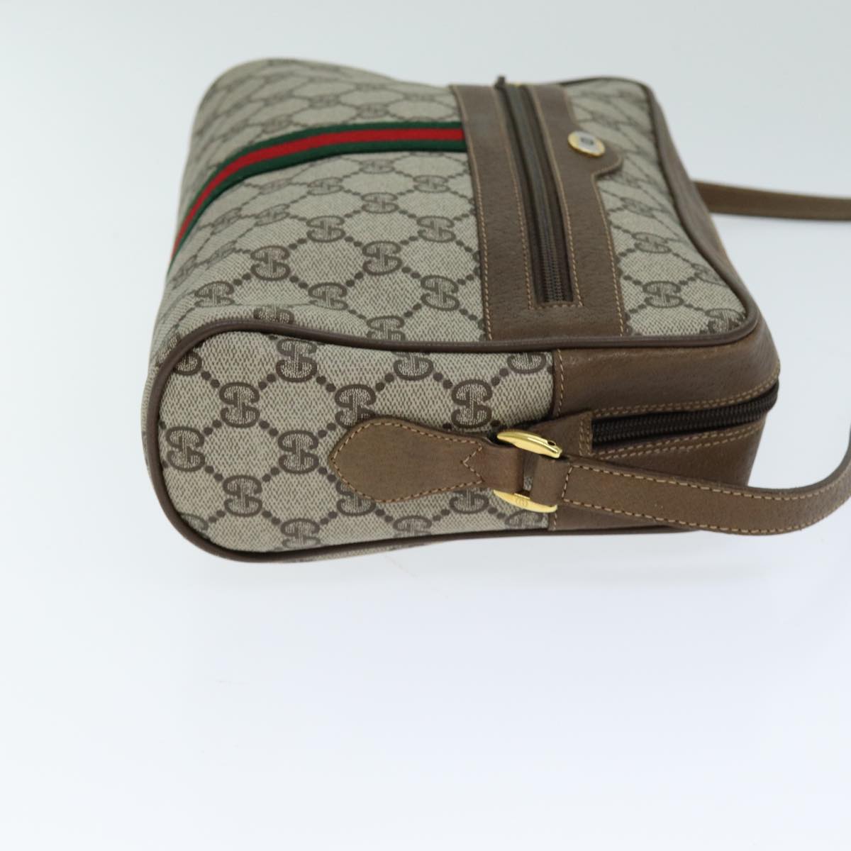 GUCCI GG Canvas Web Sherry Line Shoulder Bag PVC Leather Beige Red yk13472
