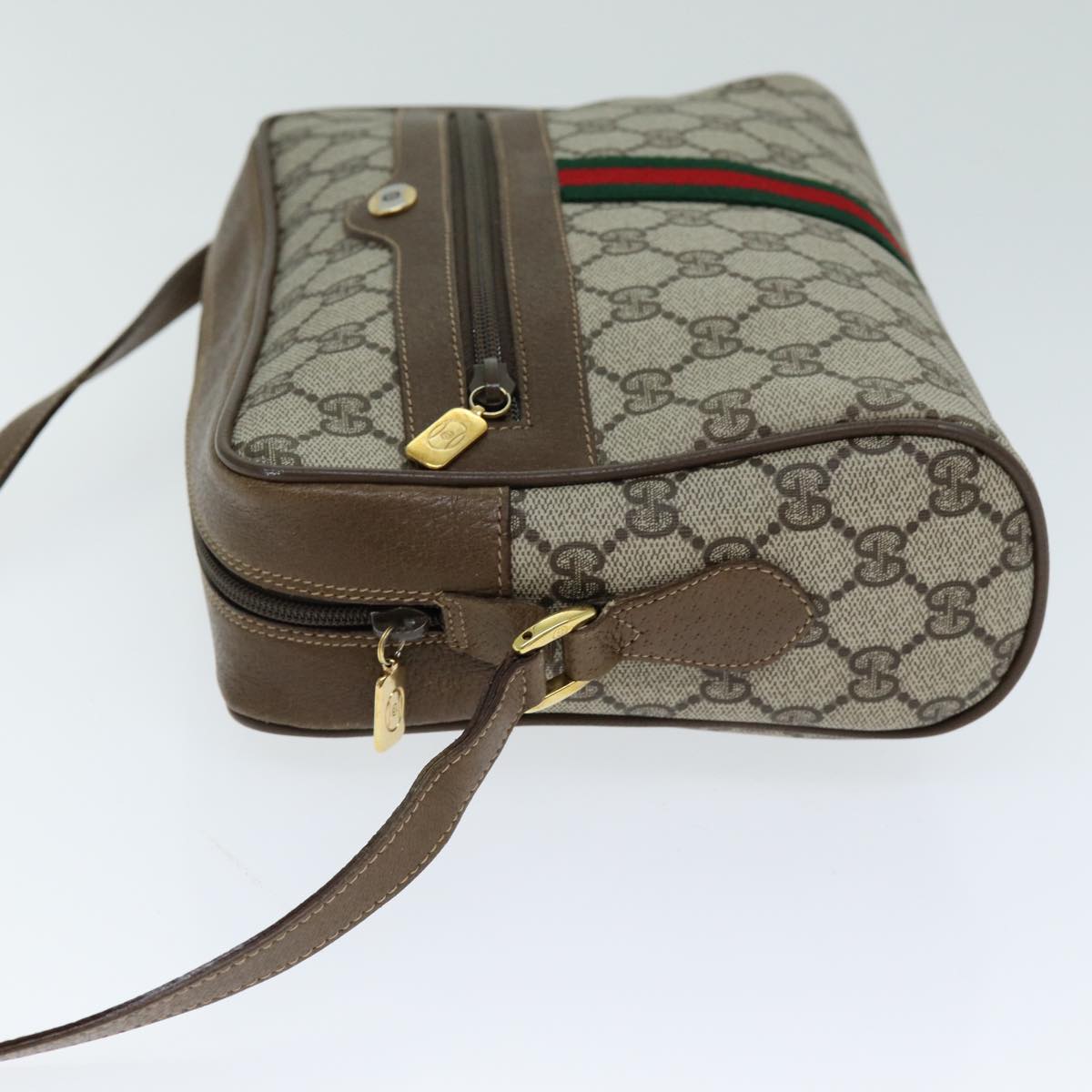 GUCCI GG Canvas Web Sherry Line Shoulder Bag PVC Leather Beige Red yk13472