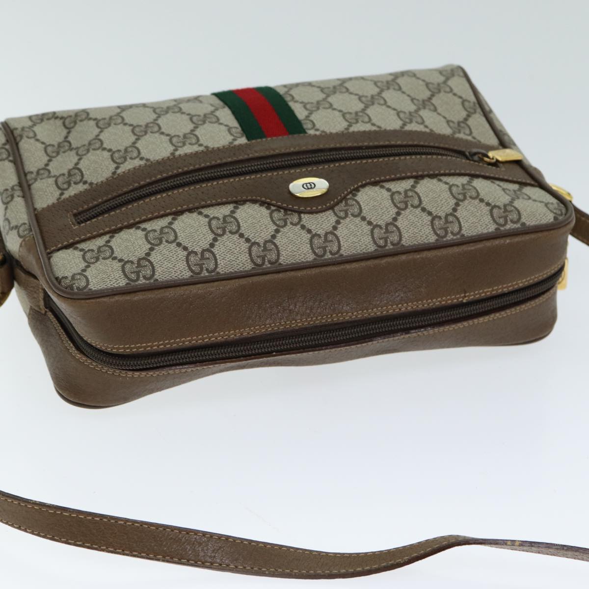 GUCCI GG Canvas Web Sherry Line Shoulder Bag PVC Leather Beige Red yk13472