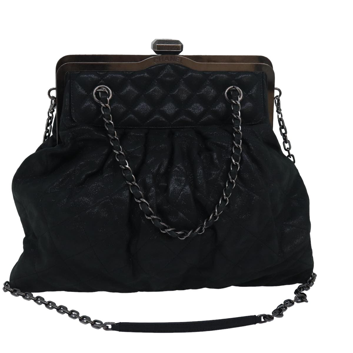 CHANEL Matelasse Chain Gamaguchi Hand Bag Leather 2way Black CC yk13501
