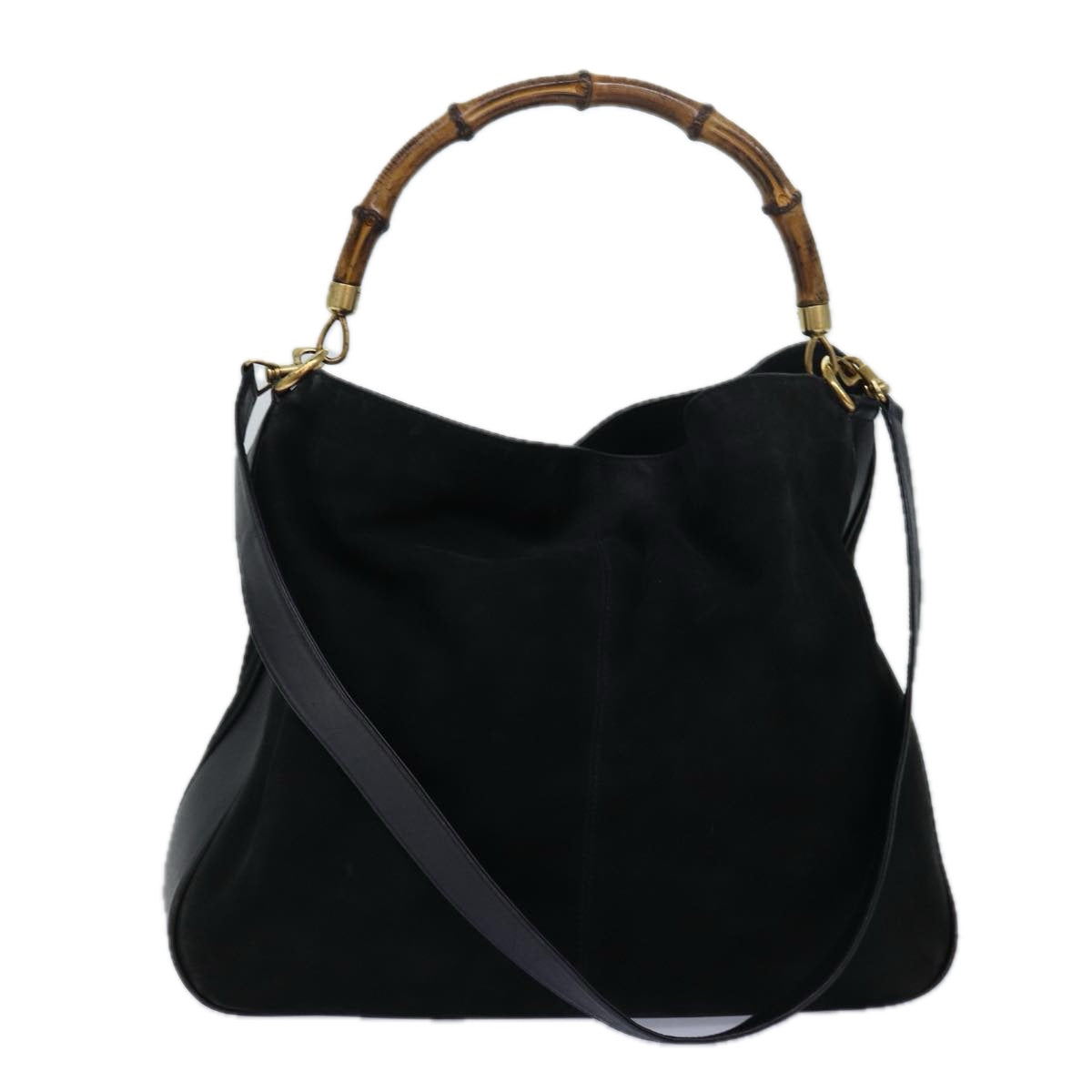 GUCCI Bamboo Hand Bag Suede 2way Black 001 14 1577 yk13644