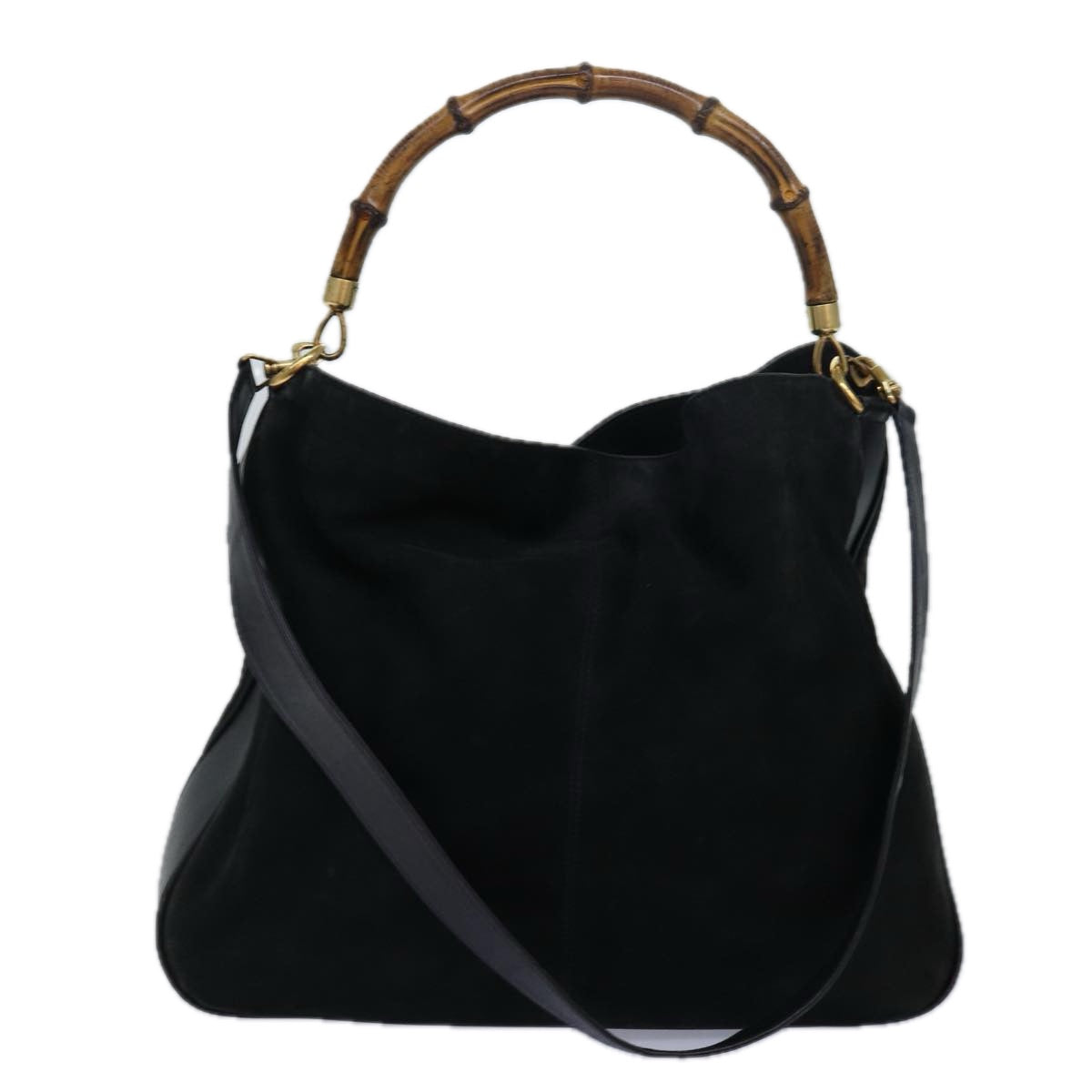 GUCCI Bamboo Hand Bag Suede 2way Black 001 14 1577 yk13644