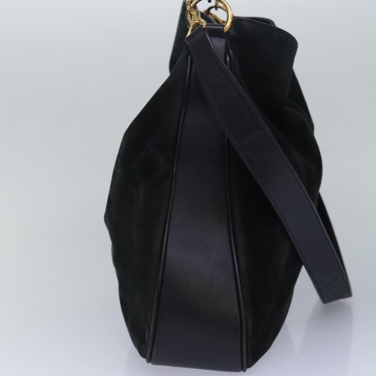 GUCCI Bamboo Hand Bag Suede 2way Black 001 14 1577 yk13644