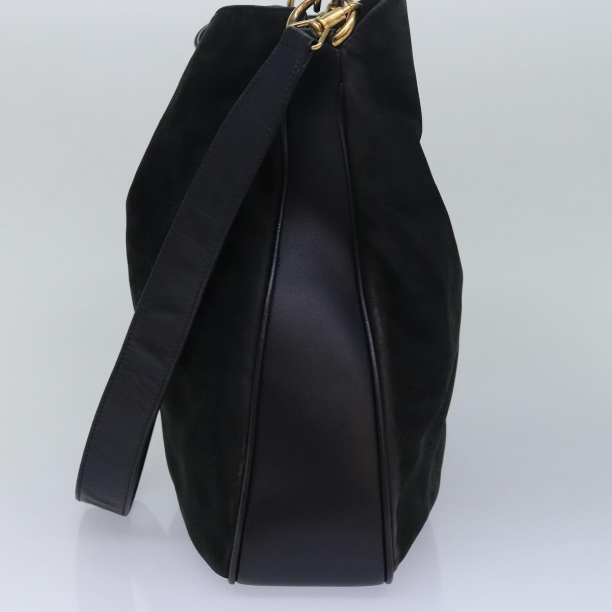 GUCCI Bamboo Hand Bag Suede 2way Black 001 14 1577 yk13644