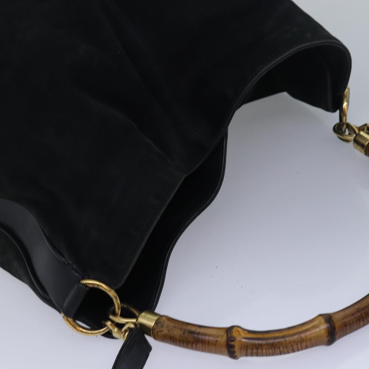 GUCCI Bamboo Hand Bag Suede 2way Black 001 14 1577 yk13644