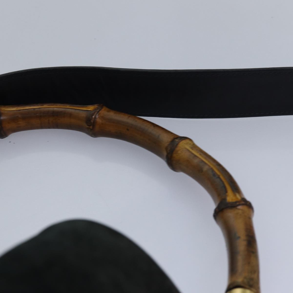 GUCCI Bamboo Hand Bag Suede 2way Black 001 14 1577 yk13644