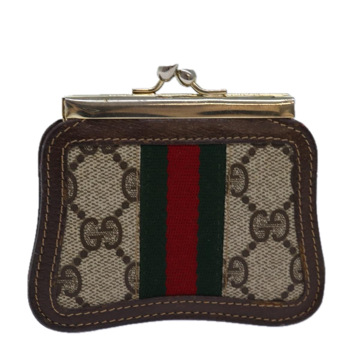GUCCI GG Supreme Web Sherry Line Gamaguchi Coin Purse Beige Red yk13656