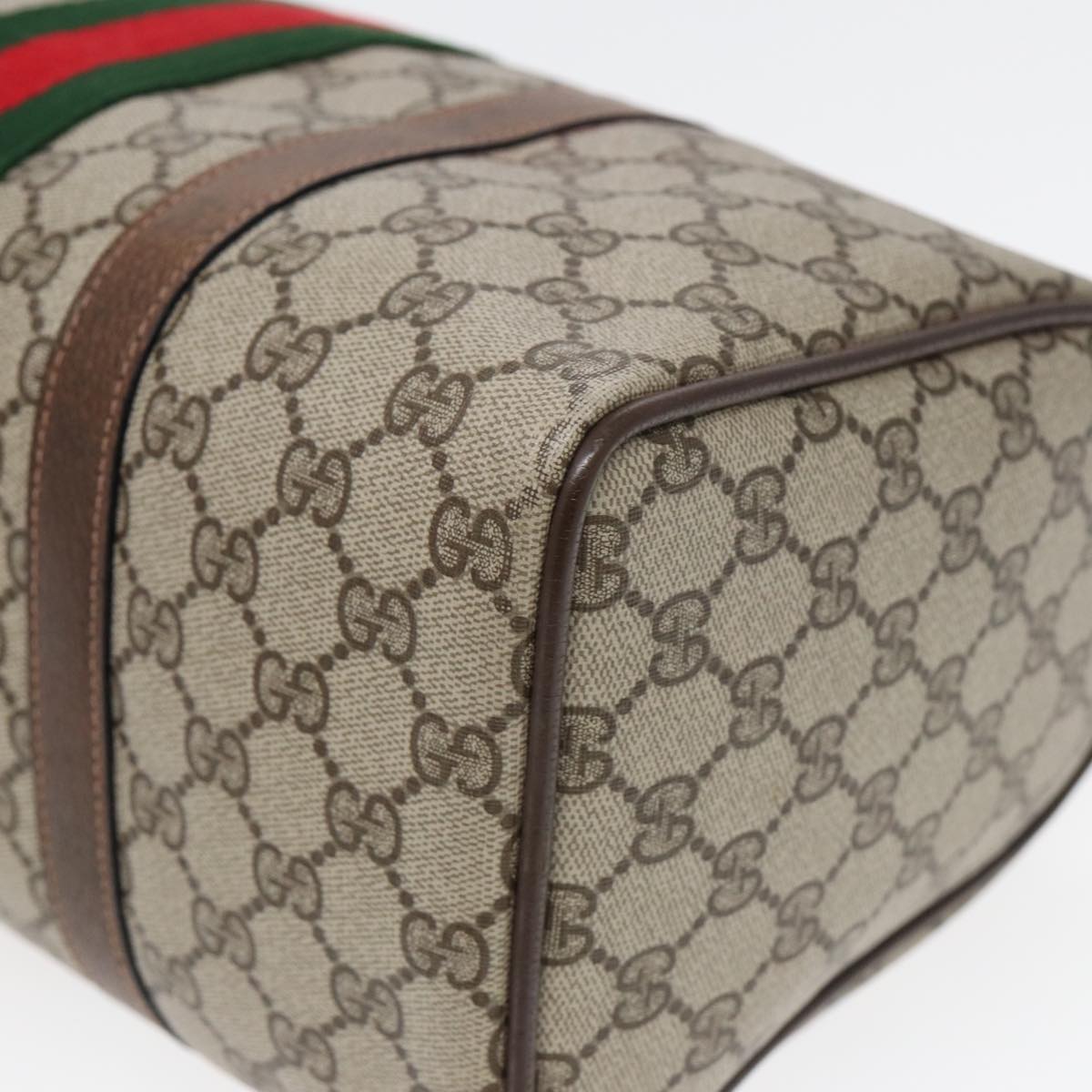 GUCCI GG Supreme Web Sherry Line Boston Bag PVC Beige 24 02 007 yk13661
