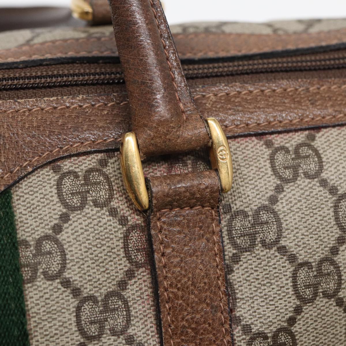 GUCCI GG Supreme Web Sherry Line Boston Bag PVC Beige 24 02 007 yk13661
