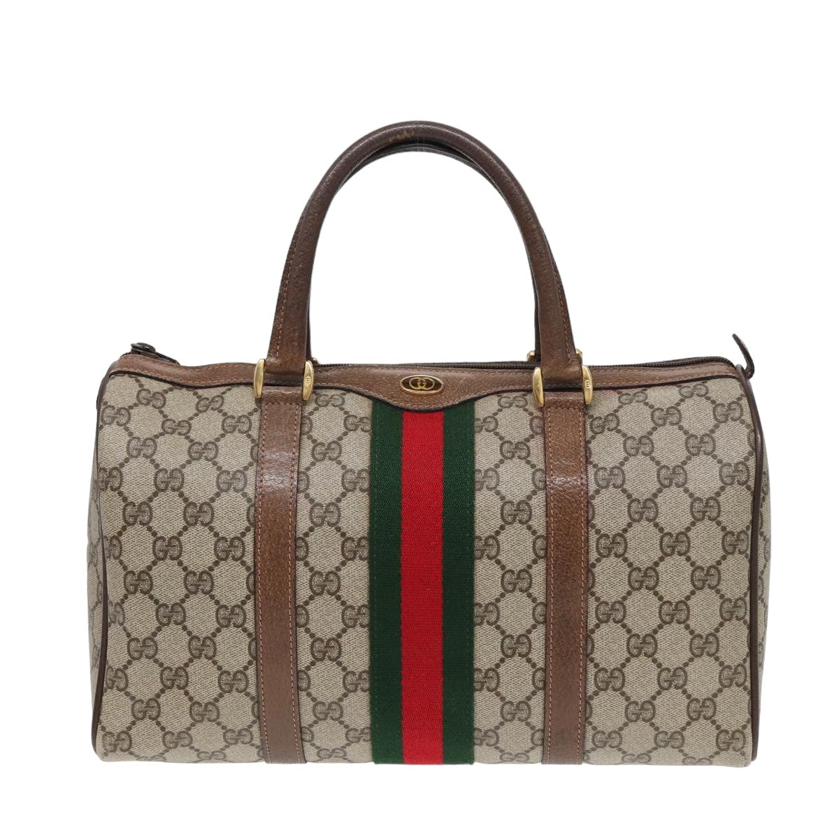 GUCCI GG Supreme Web Sherry Line Boston Bag PVC Beige 24 02 007 yk13661